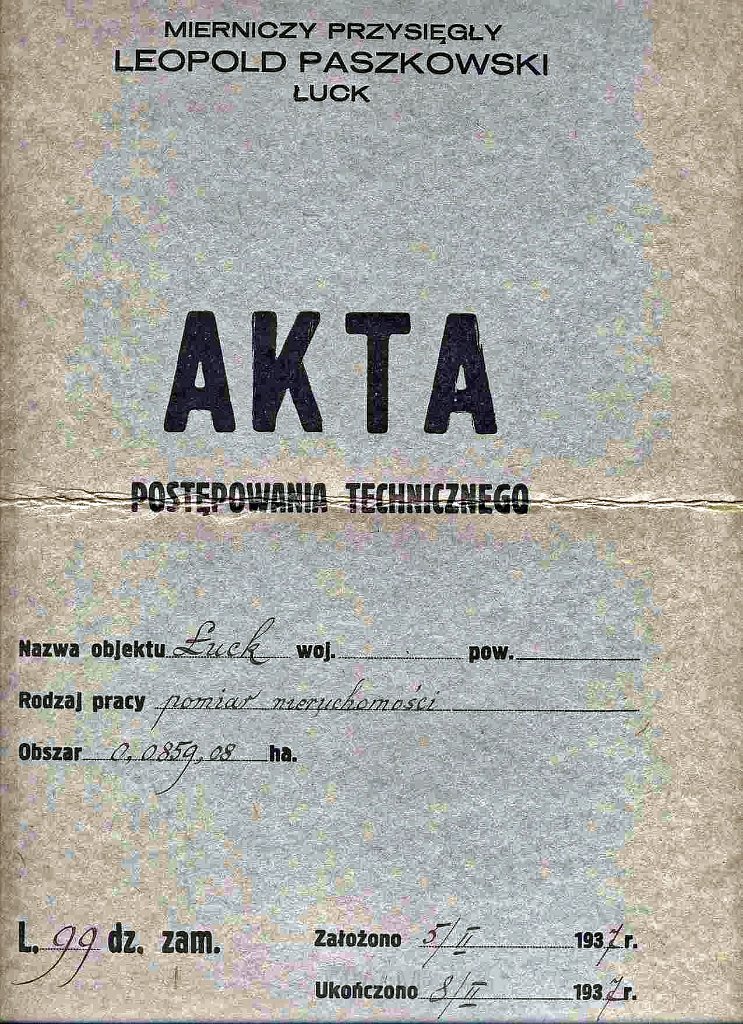 KKE 5974-1.jpg - Dok. Plan Nieruchmości należący do Grzegorza Podolskiego wykonany przez Leopolda Kleofasa Paszkowskiego, Łuck, ulica Ogrodowa, 1937 r.